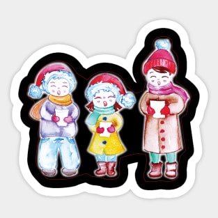 Christmas Carolers in watercolor style Sticker